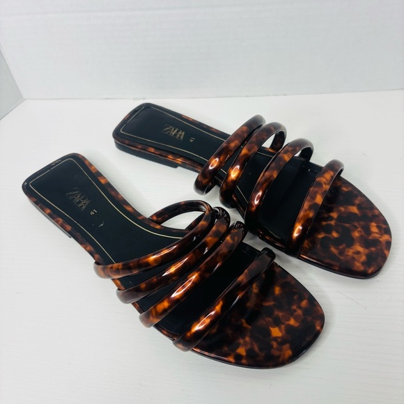 Zara Women's Brown Tortoiseshell Sandals - Picture 4 of 7